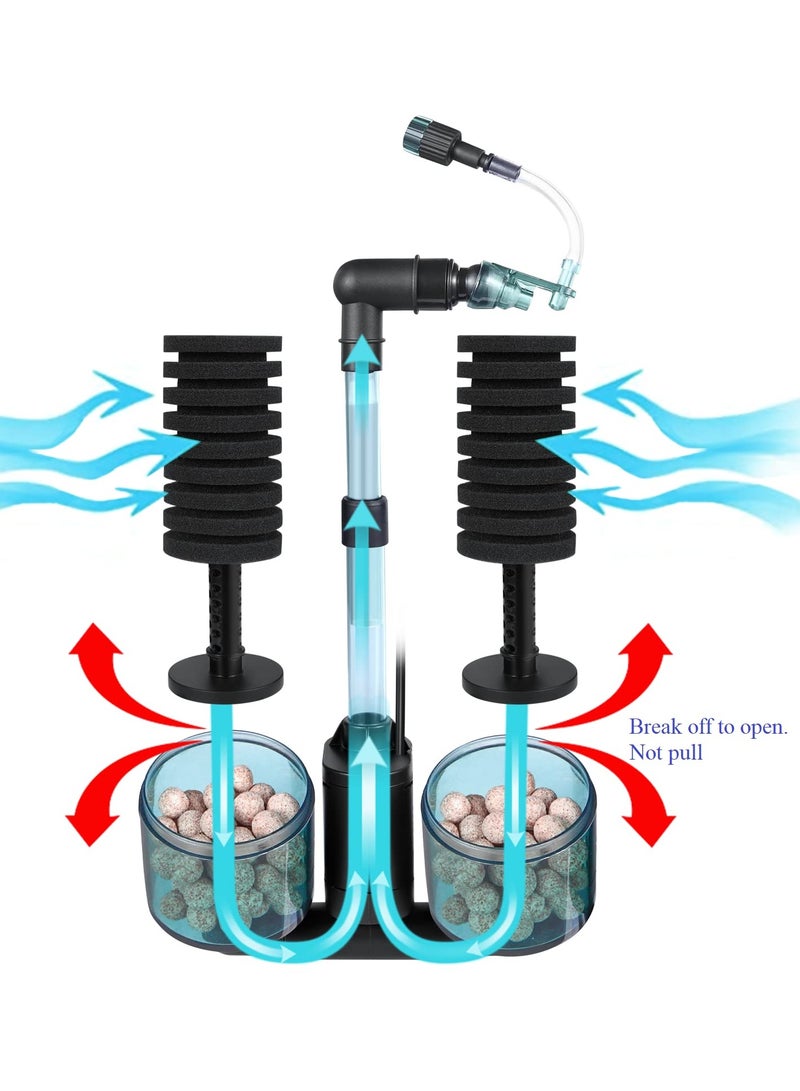 فلتر إسفنجي حوض السمك مع مضخة مياه فائقة الهدوء وكرات سيراميك صغيرة 3 في 1 فلتر كهربائي صامت لحوض السمك مضخة أكسجين IPX8 مقاومة للماء لتربية الأسماك والجمبري سعة 15-50 جالون - Image 2